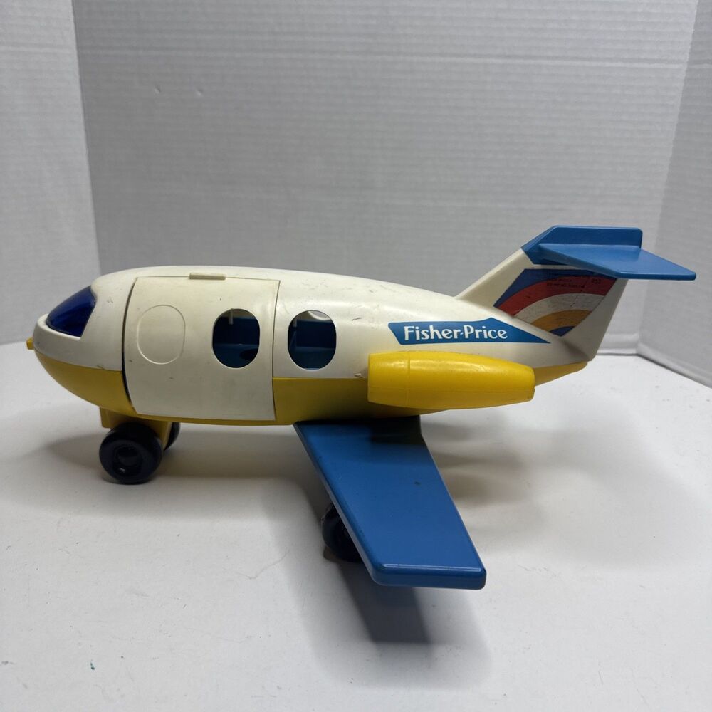 1980 Fisher Price Toy Jet #933 White with Blue and Yellow Vintage